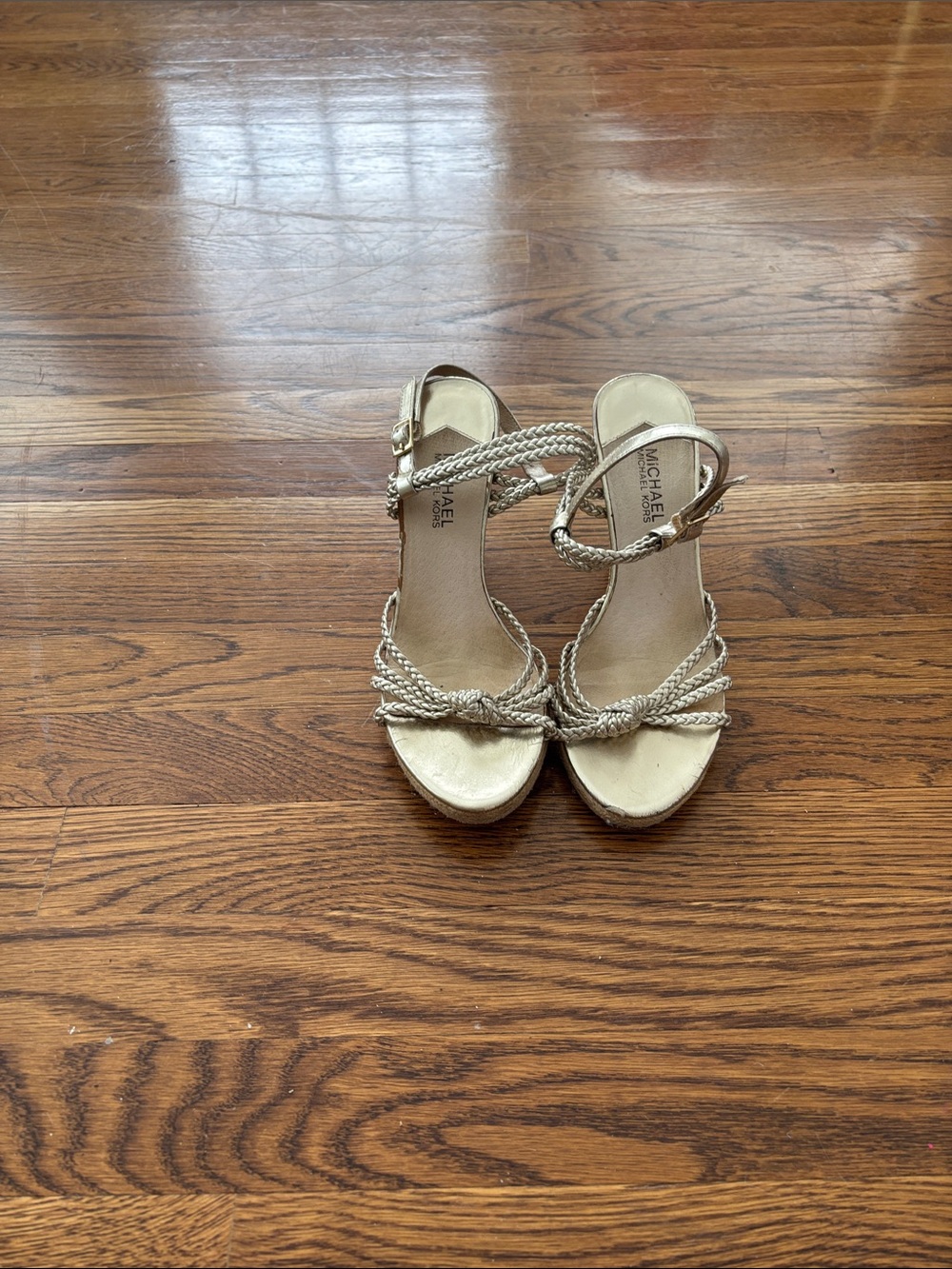 Michael Kors Gold Braided-Strap Wedge Sandals